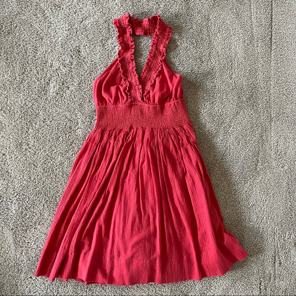 BCBGeneration Red Cotton Halter Dress Size Small